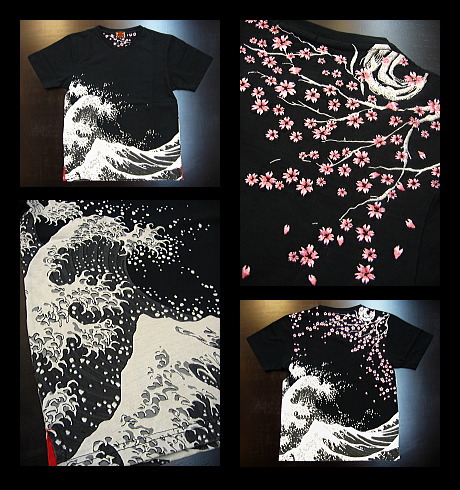 和柄Tシャツ 荒波に桜